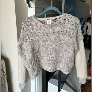 Free People Gray and Pink Knit Sweater